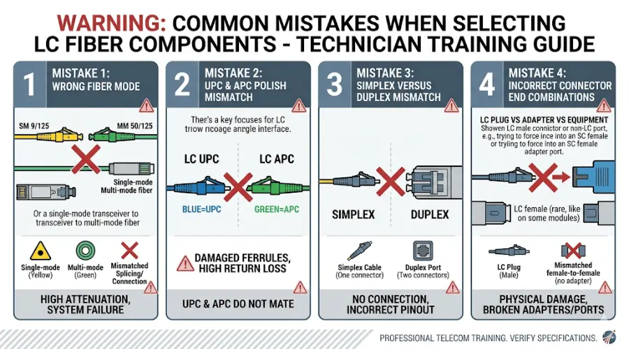 Common LC fiber connector selection mistakes including fiber mode and polish mismatches Common LC fiber connector selection mistakes including fiber mode and polish mismatches